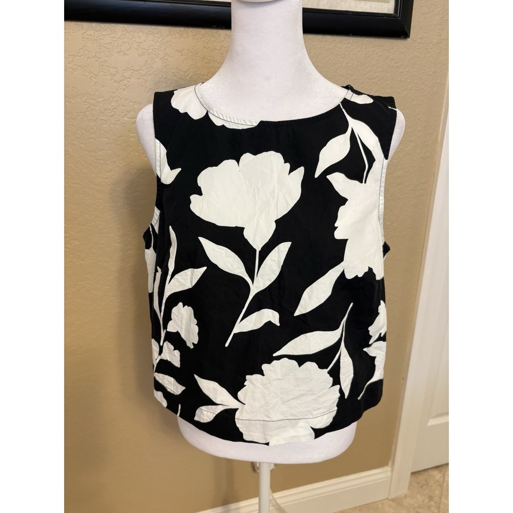 Kate Spade Sleeveless Black And White Floral Crop Top, Small, Limited Edition